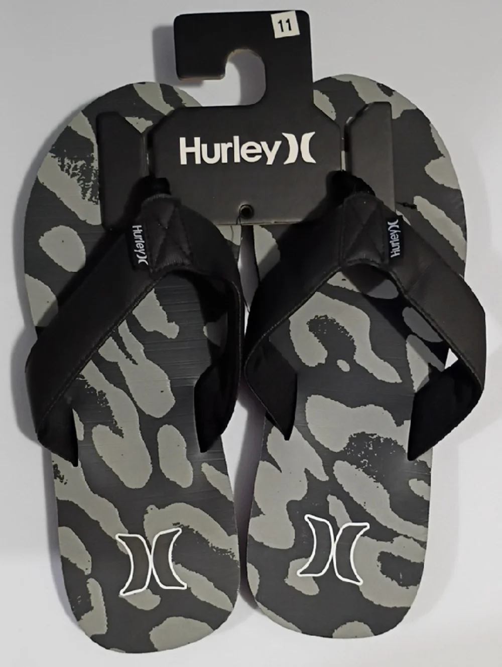 Hurley Black & Gray Camouflage Flip Flops SIZE 11 NWT